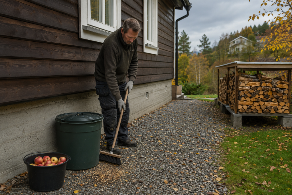person som fjerner mulig spiselig avfall for mus eller rotter